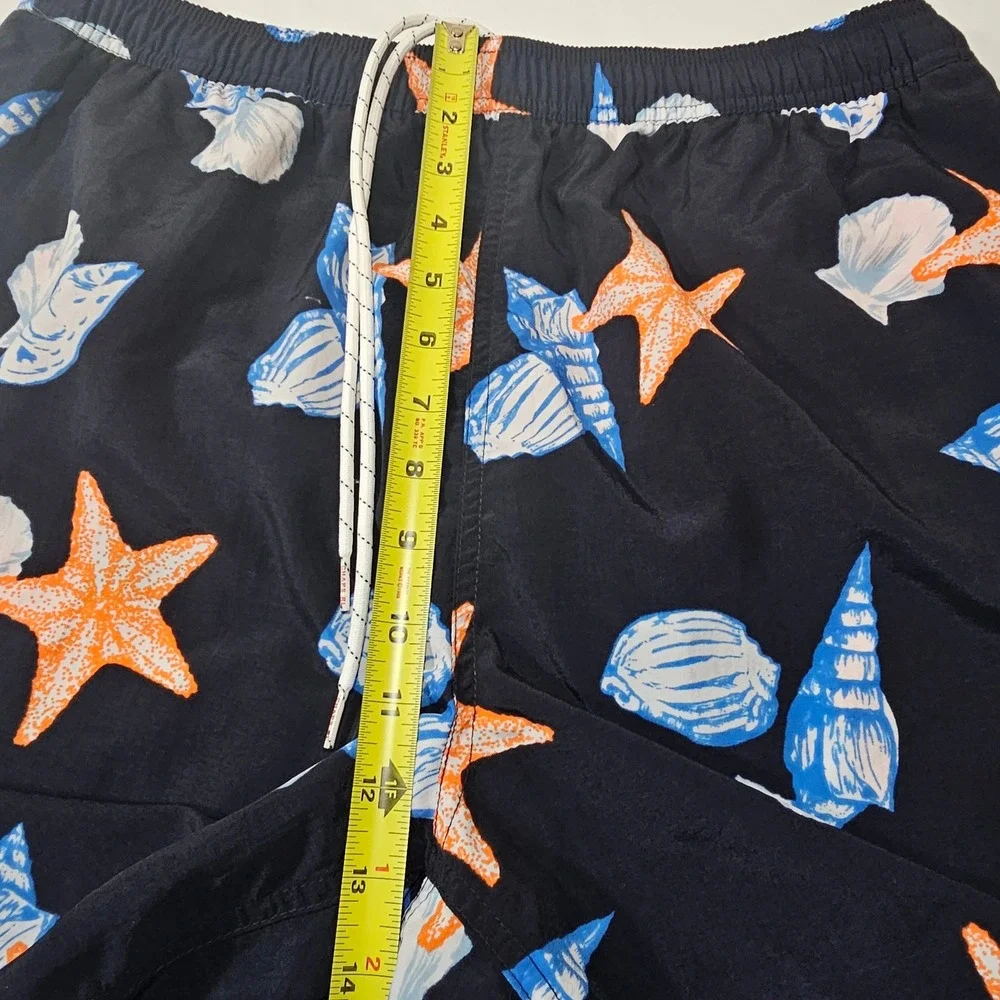 Chaps Ralph Lauren Men's Navy Blue‎ Seashell Starfish Swim Trunks Shorts Size L